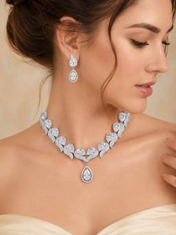 ABHUSHANAM - Celestia Crystal White Necklace Set(57766)