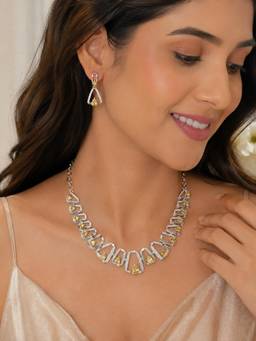 ABHUSHANAM - Geometric Yellow Crystal Necklace Set