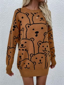 Oh Rare - Women Brown Printed Pullover Sweater