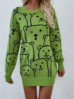 Oh Rare - Women Green Printed Pullover Sweater