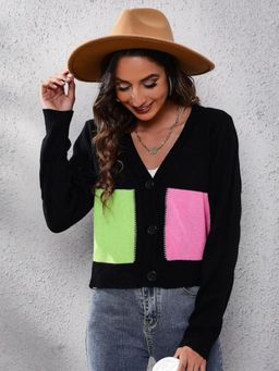 Oh Rare - Women Multi-Color Colourblocked Cardigan