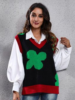 Oh Rare - Women Black Printed Sweater