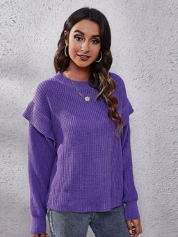 Oh Rare - Women Purple Round Neck Pullover Sweater