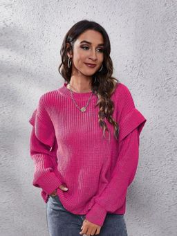 Oh Rare - Women Pink Round Neck Pullover Sweater