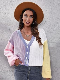 Oh Rare - Women Pink Colourblocked Cardigan