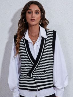 Oh Rare - Women Black Striped Cardigan