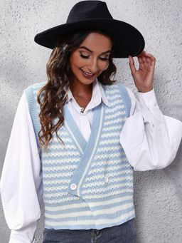 Oh Rare - Women Blue Striped Cardigan