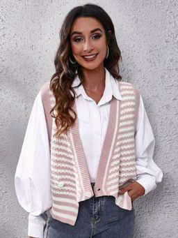 Oh Rare - Women Pink Striped Cardigan