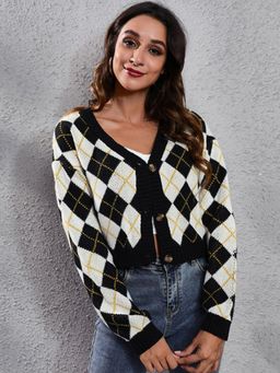 Oh Rare - Women Black Printed Cardigan