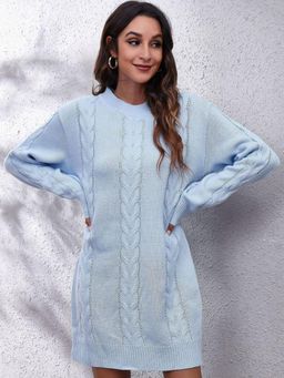 Oh Rare - Women Blue Pullover Sweater Dress