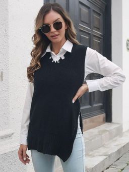 Oh Rare - Women Black Textured Pullover Sweater