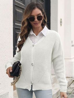 Oh Rare - Women White Textured Cardigan