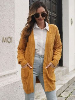 Oh Rare - Women Mustard Cable Knit Longline Cardigan