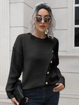 Oh Rare - Women Black Round Neck Cardigan