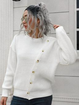 Oh Rare - Women White Round Neck Cardigan