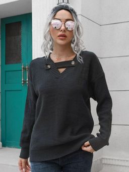 Oh Rare - Women Black Pullover Sweater