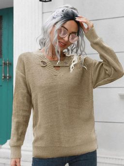Oh Rare - Women Khaki Pullover Sweater