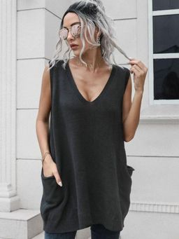 Oh Rare - Women Black V-Neck Sweater