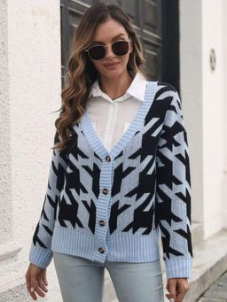 Oh Rare - Women Blue Printed Cardigan