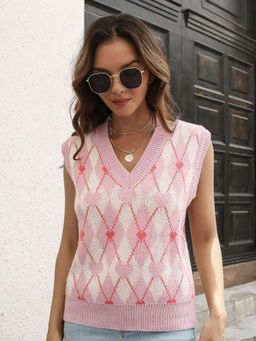 Oh Rare - Women Pink Argyle Sweater