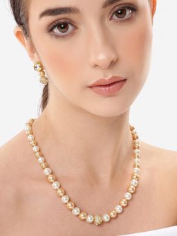 Carlton London - Gold Plated Multi-Color Pearl Beaded and Cz Necklace with Earrings
