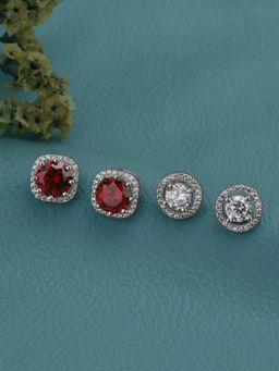 Carlton London - Rhodium Plated Cz and Pearl Stud Earrings Gift Set (Pack Of 2)