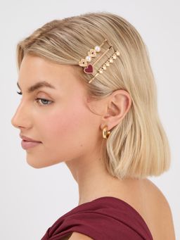 Accessorize London - Womens Multi-Color Paris Heart Slides Hair Clips (Pack of 3)