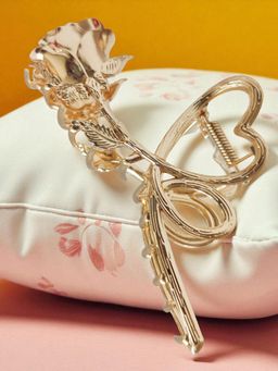 OOMPH - Womens Rose Shape Gold Tone Large Big Hair Claw