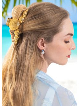 OOMPH - Womens Ocean Theme Shell Shape Gold Tone Large Big Hair Claw