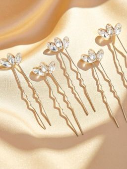 OOMPH - Womens Stylish Latest Crystal Hair Bun Pins (Pack of 5)