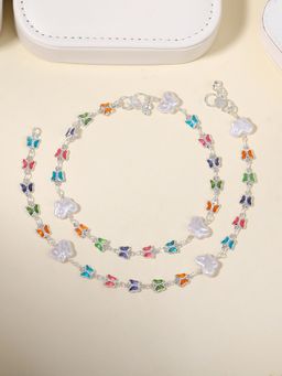 Estele - Gehena Silver Plated Minimal Colorful Butterfly Charm Payal Anklets