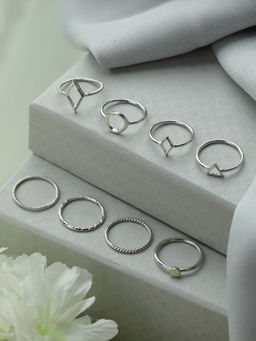 Priyaasi - Stylish Silver Plated Ring (Pack of 8)