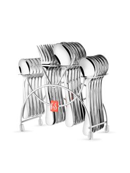 FNS - Victoria 24 Pc Cutlery Set with Stand, Round Handle (6 Spoon, 6 Fork, 6 Teaspoon & 6 Baby Spoon)