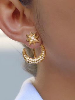 Inaya Accessories - 18K Gold plated Crescent Moon Starfall Pair of Earring, Abir