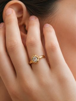 Inaya Accessories - 18K Gold Plated Minimalist Crystal Band Ring, Blaze