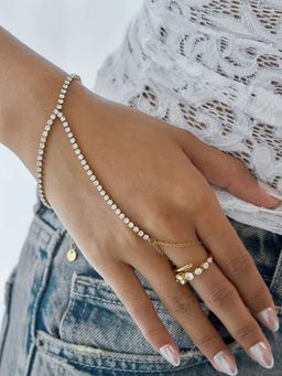 Inaya Accessories - 18K Gold Plated Tennis Finger Bracelet, Esha