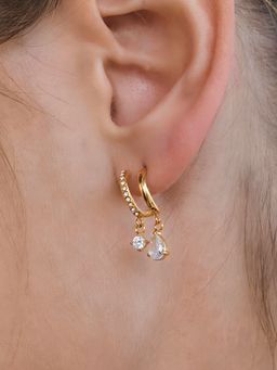 Inaya Accessories - 18K Gold Plated Layered Floral Drop Sparkly Pair of Earrings, Falak