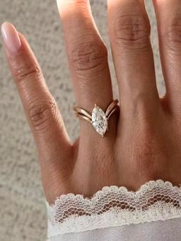 Inaya Accessories - 18K Gold Plated Marquise V-Shape Ring, Glam