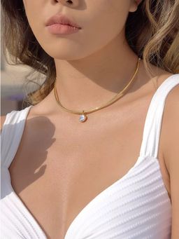 Inaya Accessories - 18K Gold Plated Minimalist Crystal Choker Necklace, Heer
