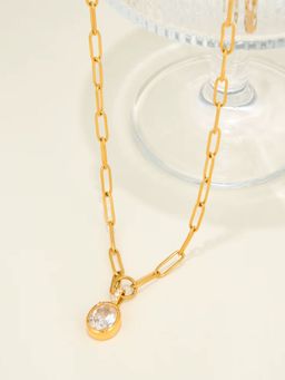 Inaya Accessories - 18K Gold Plated Crystal Drop Paperclip Necklace, Ira