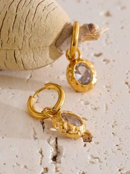 Inaya Accessories - 18K Gold Plated Textured Oval Drop Hoop Pair of Earring, Jia