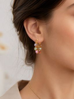 Inaya Accessories - 18K Gold Plated Multi-Color Gemstone Hoop Pair of Earring, Lara