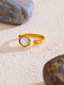 Inaya Accessories - 18K Gold Plated Open Cuff Statement Ring, Lumi