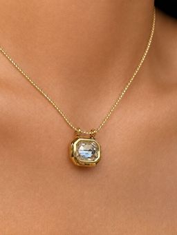 Inaya Accessories - 18K Gold Plated Square Crystal Pendant Chain Necklace, Monaco