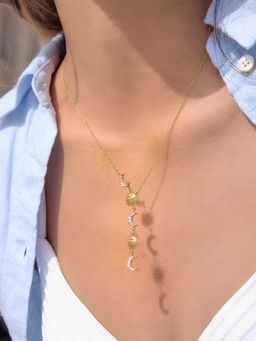 Inaya Accessories - 18K Gold plated Cosmic Sun Moon Spell Drop Necklace, Qiana