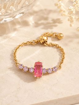 Inaya Accessories - 18K Gold Plated Adjustable Crystal Chain Ring, Ria