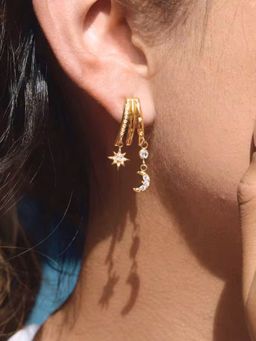 Inaya Accessories - 18K Gold plated Astra Sun Moon Pair of Dangler Earrings, Romi