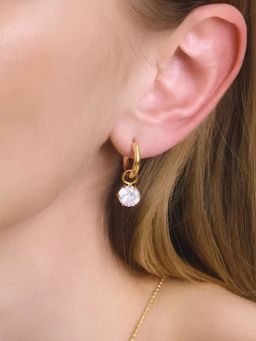 Inaya Accessories - 18K Gold Plated Hexagon Crystal Hoop Pair of Earring, Solar