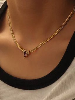 Inaya Accessories - 18K Gold Plated Marquise Stone Snake Chain Necklace, Soni