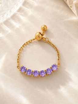 Inaya Accessories - 18K Gold Plated Purple Gemstone Chain Ring, Trisha